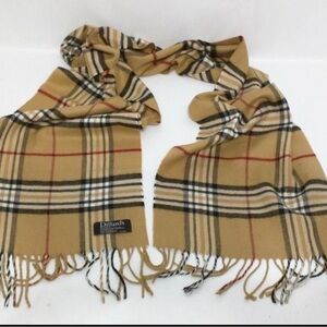 Dillard's Tan Plaid Scarf with Fringe
